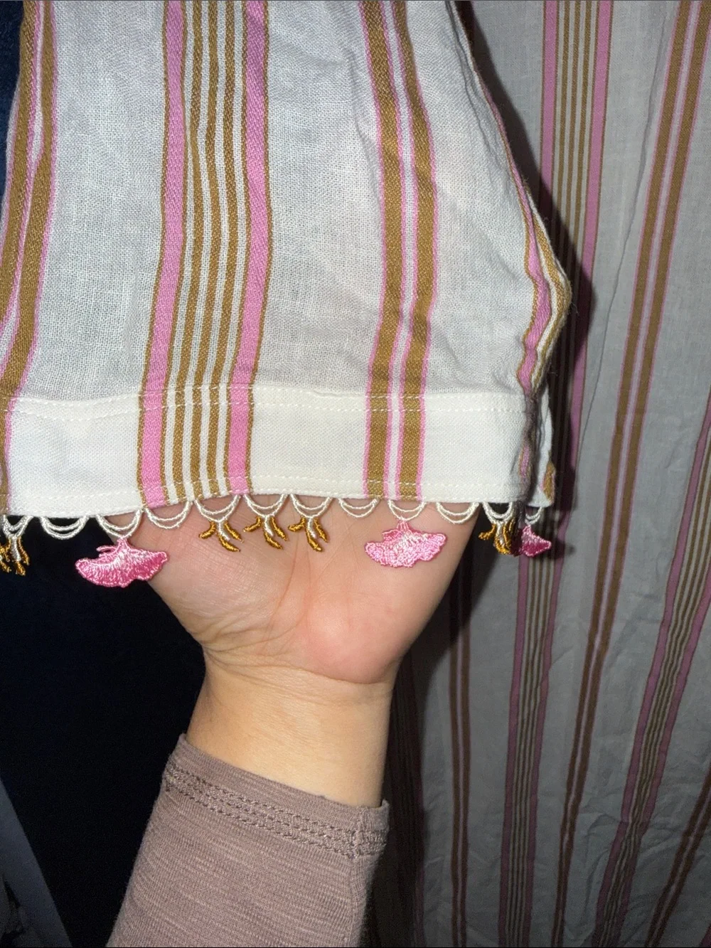 Tory Burch Cream Coverup with Pink & Tan Stripes